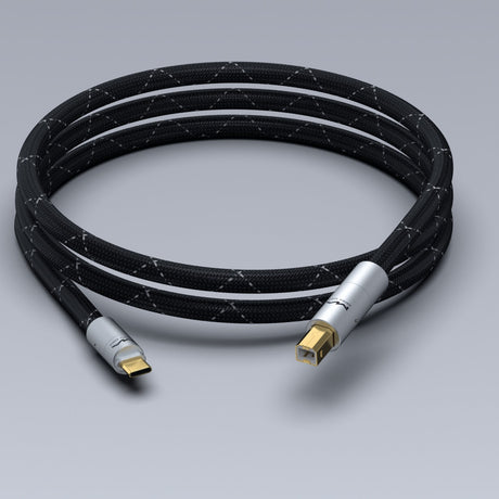 Matrix Audio OCC USB 2.0 Audio Cable, C to B, coiled three-quarter view
