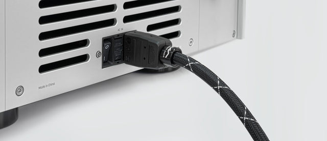Matrix Audio OFC power cable IEC C13 connector plugged into amplifier rear panel