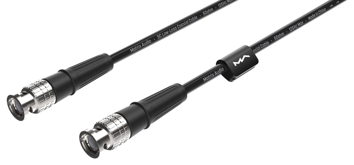 Matrix Audio Silver Copper Hi-Fi Clock Cable, Black, crimped BNC connectors close-up