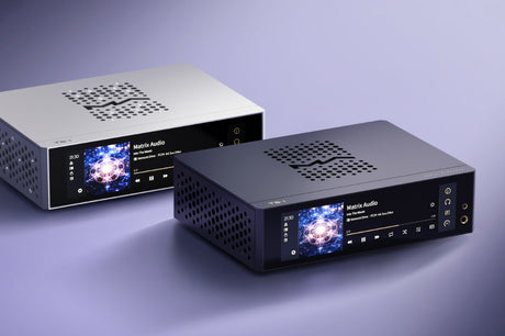 Matrix Audio TS-1 Music Streamer, Silver and Obsidian Black units side by side, full range in both finishes