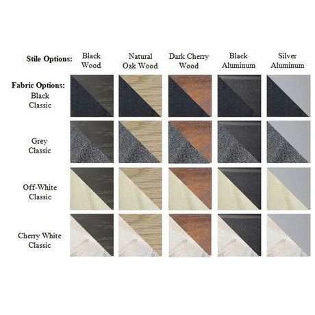 Magnepan 1.7i fabric and trim options chart, four grille colors by five trim finishes