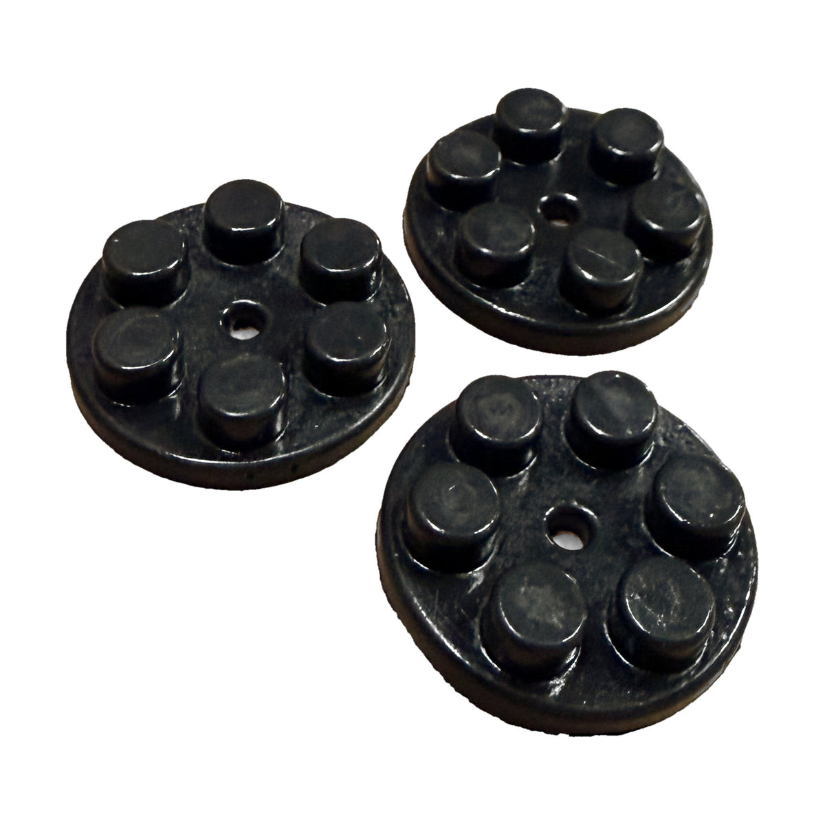 Michell Feet Inserts for TecnoDec, Revolv & Gyro (Set of 3), Black, top view showing stud pattern and center bolt hole
