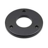 Michell Rega Arm Spacer Turntable Accessory, Black, three-quarter view showing the 3-bolt hole pattern
