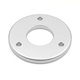 Michell Rega Arm Spacer Turntable Accessory, Silver, three-quarter view showing the 3-bolt hole pattern