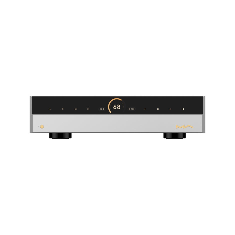 Matrix Audio MP-1 Flagship Preamplifier straight-on front view with display