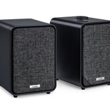 Ruark Audio MR1 MK3 Desktop Speaker System (Open Box), Satin Charcoal, three-quarter view with RotoDial top control