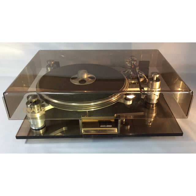 Oracle Audio Bronze Dust Cover, Bronze, front view on a Delphi MkI