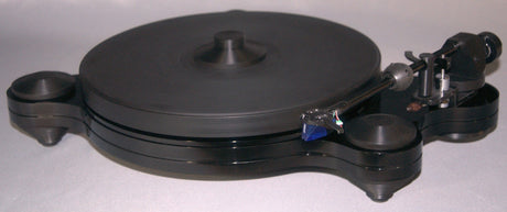 Oracle Audio Origine Mk2 Turntable, Black plinth with Black acrylic insert, three-quarter view