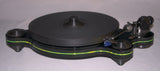 Oracle Audio Origine Mk2 Turntable, Black plinth with Neon Green acrylic insert, three-quarter view