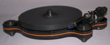 Oracle Audio Origine Mk2 Turntable, Black plinth with Orange acrylic insert, three-quarter view