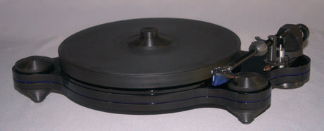 Oracle Audio Origine Mk2 Turntable, Black plinth with Transparent Blue acrylic insert, three-quarter view
