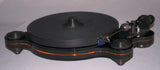 Oracle Audio Origine Mk2 Turntable, Black plinth with Transparent Yellow acrylic insert, three-quarter view