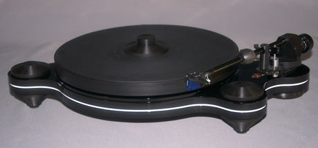 Oracle Audio Origine Acrylic Insert, Matte White, shown fitted in a black Origine Mk2 plinth, three-quarter view