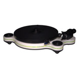 Oracle Audio Origine Mk2 Turntable, White plinth, Neon Green insert, three-quarter view on white