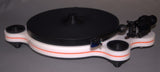Oracle Audio Origine Mk2 Turntable, White plinth with Orange acrylic insert, three-quarter view