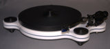 Oracle Audio Origine Mk2 Turntable, White plinth with Transparent Blue acrylic insert, three-quarter view
