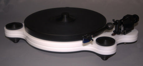 Oracle Audio Origine Mk2 Turntable, White plinth with White acrylic insert, three-quarter view