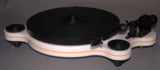 Oracle Audio Origine Mk2 Turntable, White plinth with Yellow acrylic insert, three-quarter view