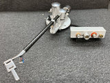 Oracle Audio Reference Tonearm, carbon fiber and brushed aluminum, full arm with output junction box, three-quarter view