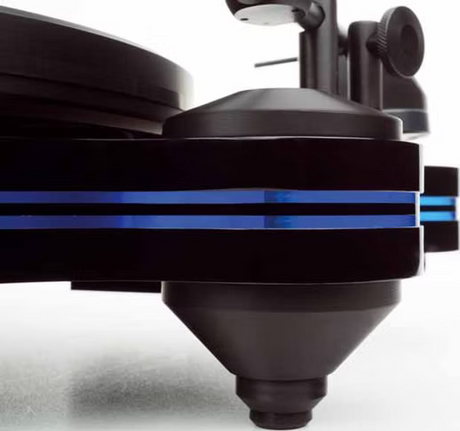 Oracle Audio Origine Mk2 Turntable in Neon Blue with transparent acrylic insert