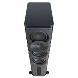 Perlisten A4t Tower Speaker Top Down View Showing Triple Carbon Fiber Woofers and Teteron Tweeter