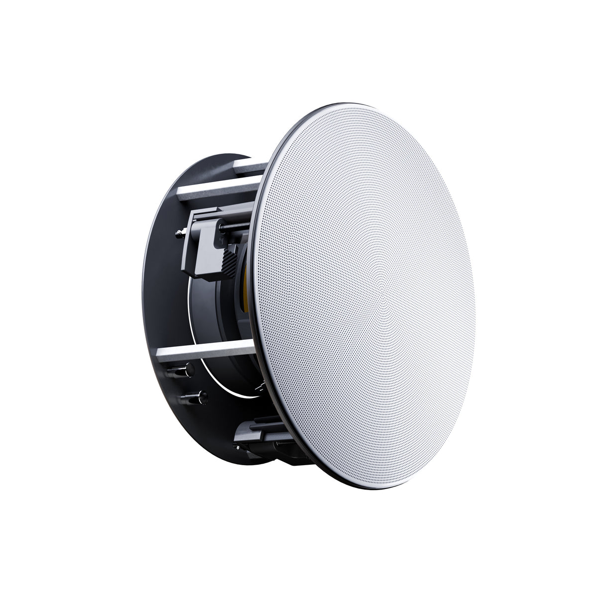 Perlisten X2ic In-Ceiling Speaker, three-quarter view with the white grille fitted