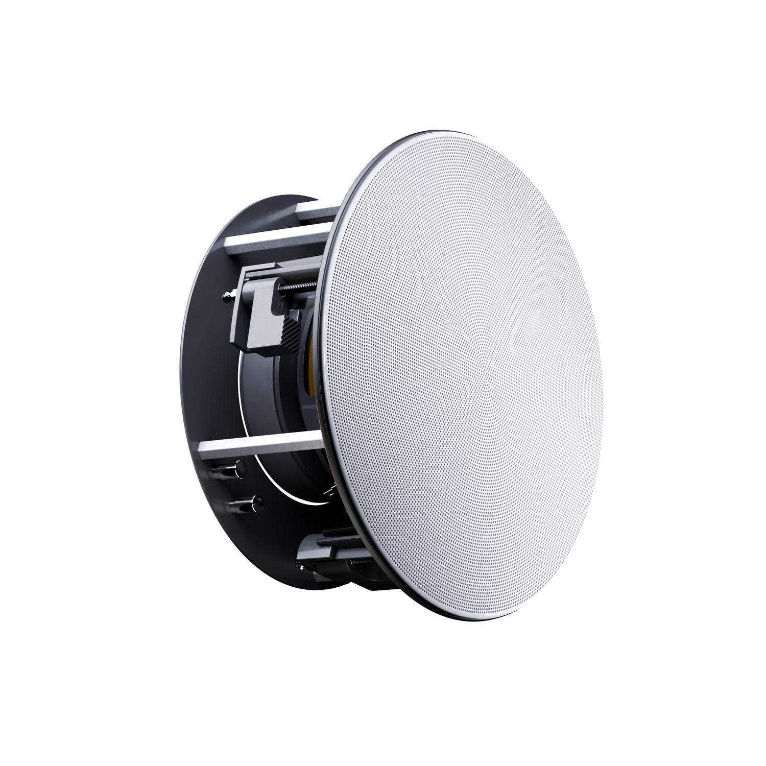 Perlisten X2ic In-Ceiling Speaker, three-quarter view with the white grille fitted