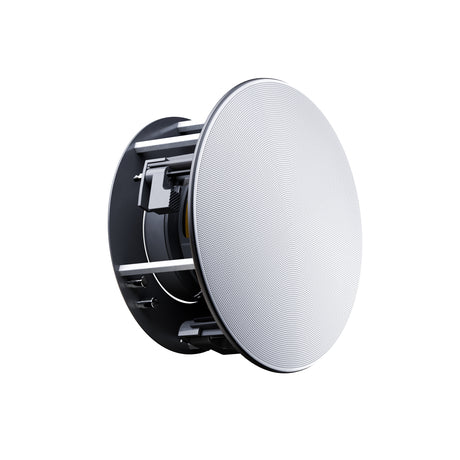 Perlisten X2ic In-Ceiling Speaker, three-quarter view with the white grille fitted