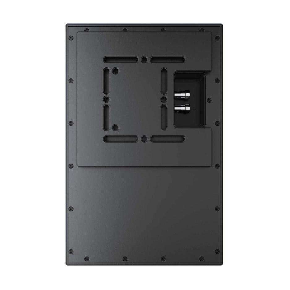 Perlisten X2w rear panel showing wall mount plate and binding posts