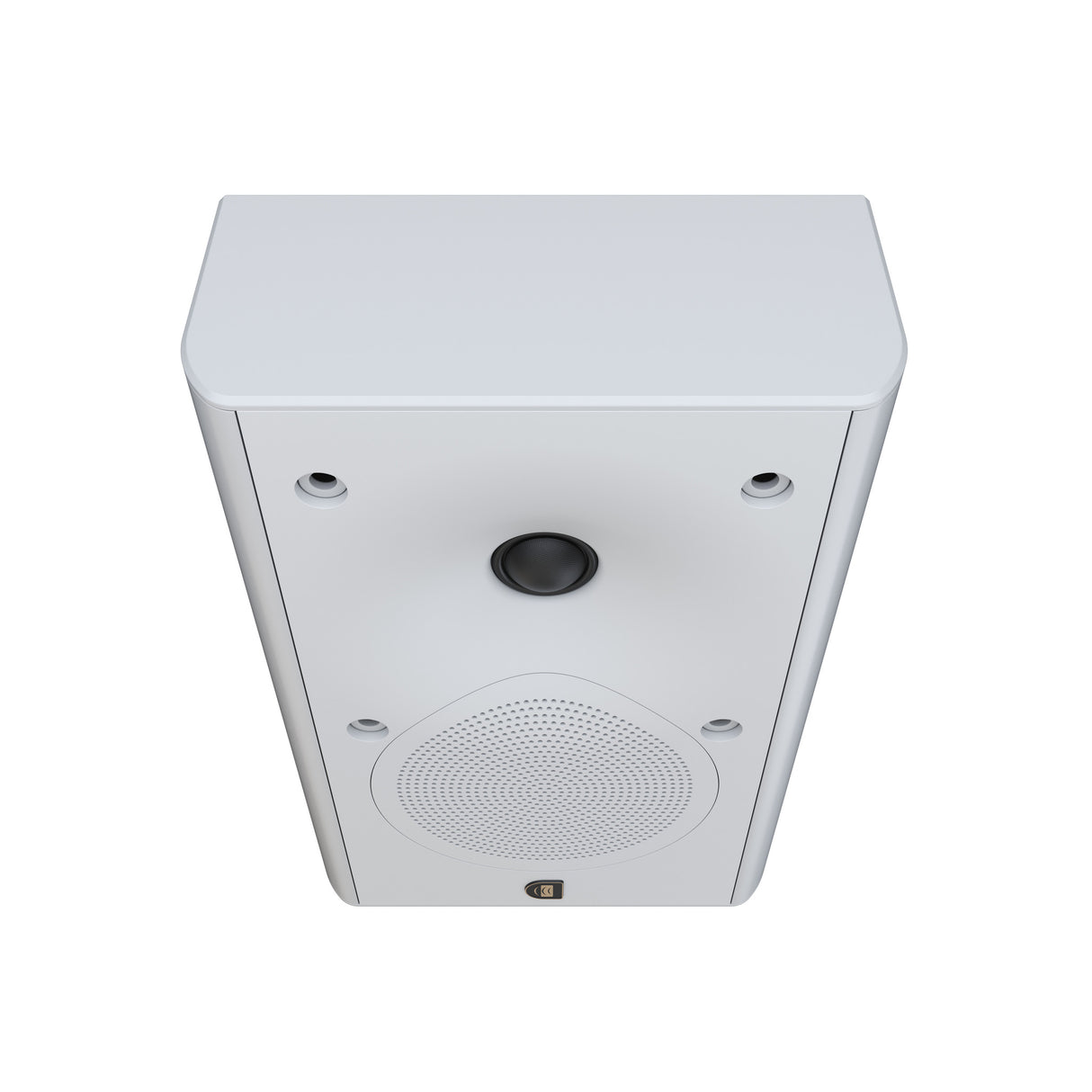 Perlisten X2w On-Wall Speaker, Satin White, three-quarter view from above in vertical orientation