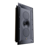 Perlisten X3iw In-Wall Speaker, Satin Black, three-quarter view with the magnetic grille detached behind the baffle