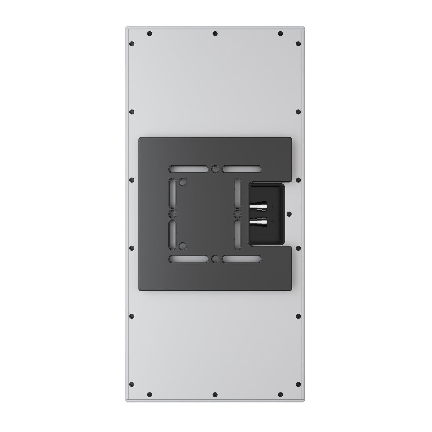 Perlisten X3w On-Wall Speaker, Satin White, rear connection panel with wall-mount bracket in vertical orientation