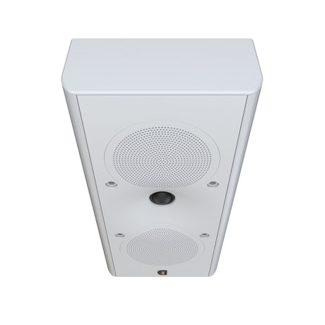 Perlisten X3w On-Wall Speaker, Satin White, three-quarter view from above in vertical orientation