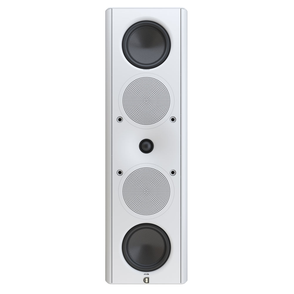 Perlisten X5w On-Wall Speaker, Satin White, front view in vertical orientation