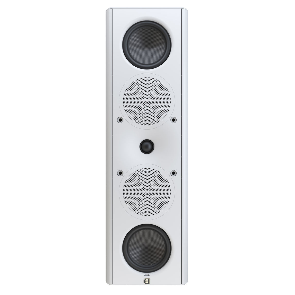 Perlisten X5w On-Wall Speaker, Satin White, front view in vertical orientation