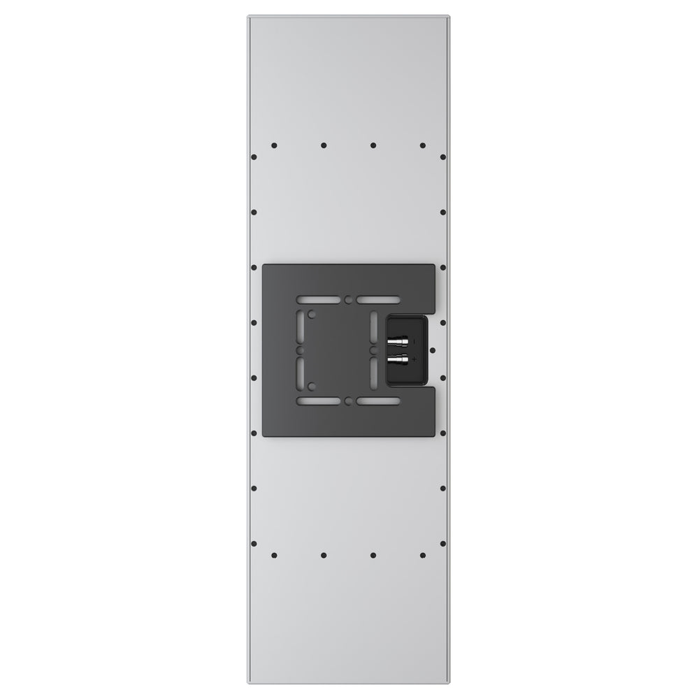 Perlisten X5w On-Wall Speaker, Satin White, rear connection panel with wall-mount bracket in vertical orientation