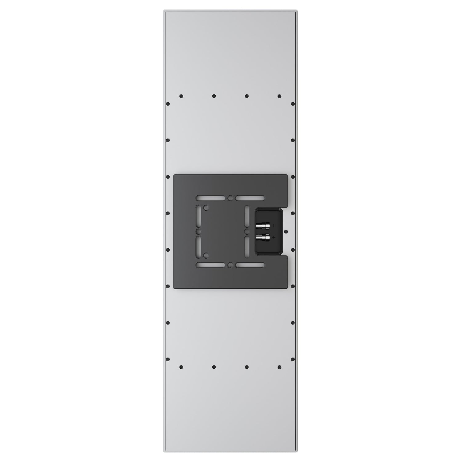 Perlisten X5w On-Wall Speaker, Satin White, rear connection panel with wall-mount bracket in vertical orientation