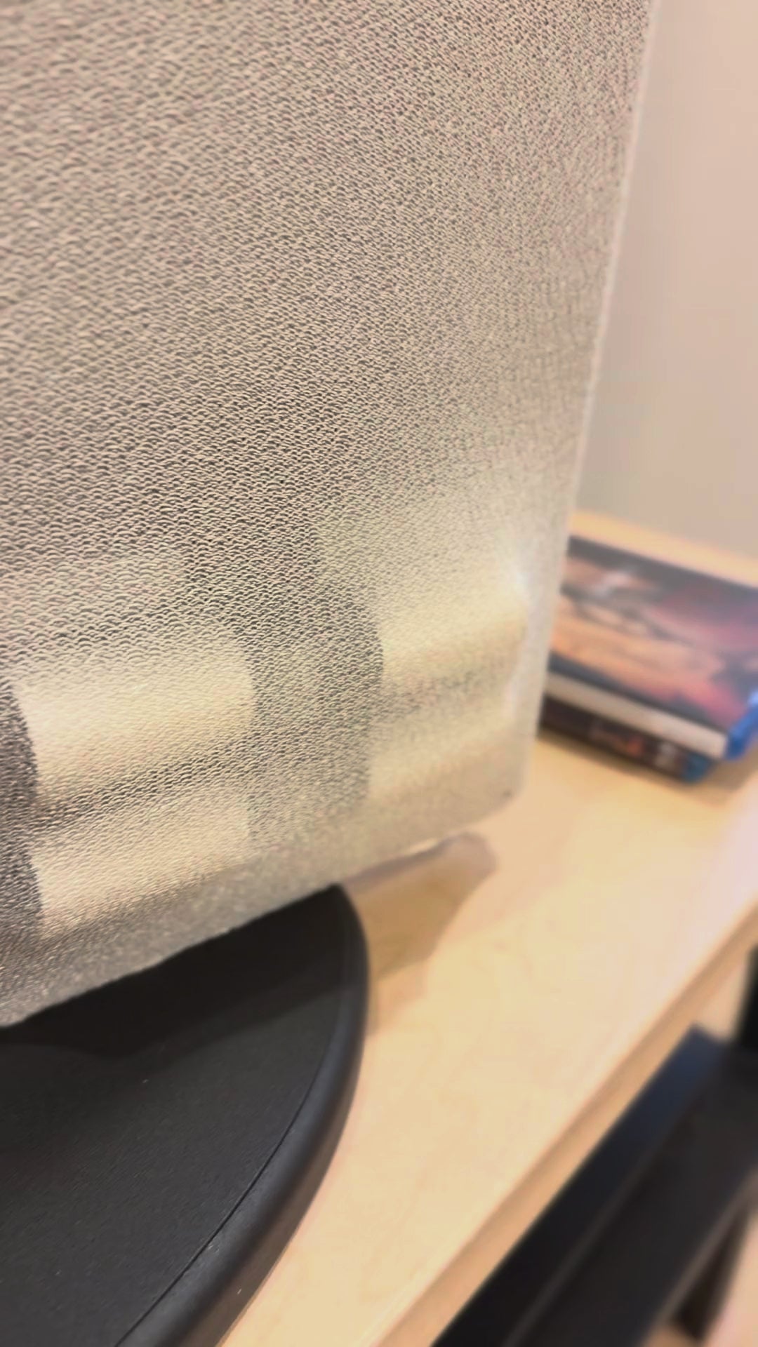 Magnepan DWMx Bass Panel, Off White, slow pan across the rear showing the fabric bulge over the X crossover and the connection panel
