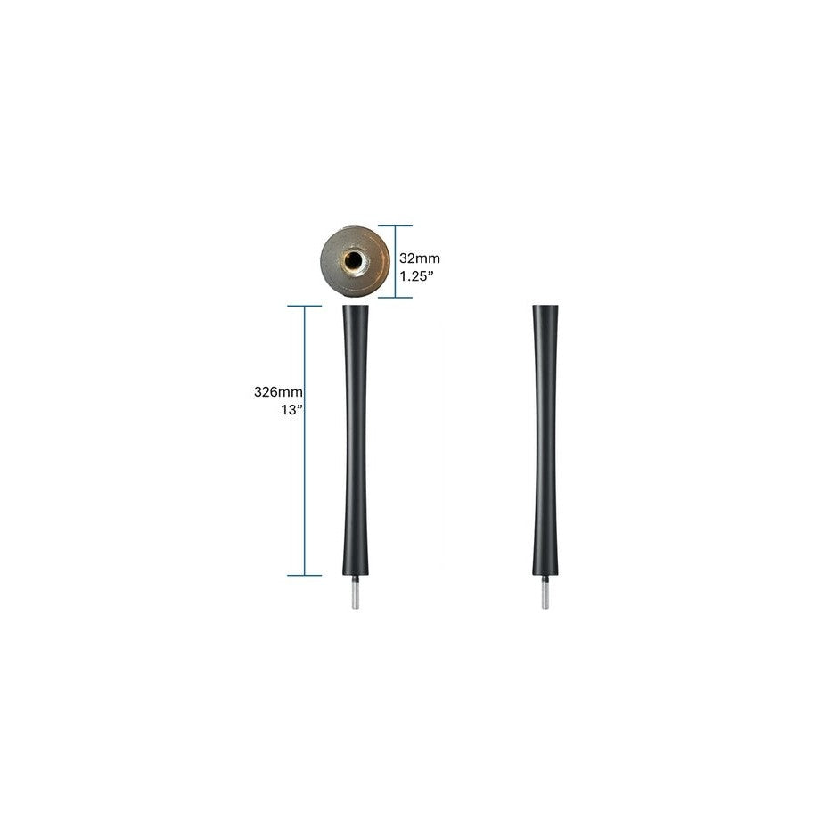 Quadraspire SV Columns 32mm, Black, pair shown upright with 32mm diameter and 326mm height callouts (Open Box)
