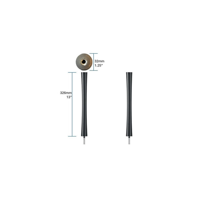 Quadraspire SV Columns 32mm, Black, pair shown upright with 32mm diameter and 326mm height callouts (Open Box)