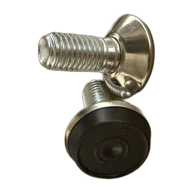 Quadraspire SV Flat Feet for SV Style Columns, chrome with black rubber pad, pair shown at an angle