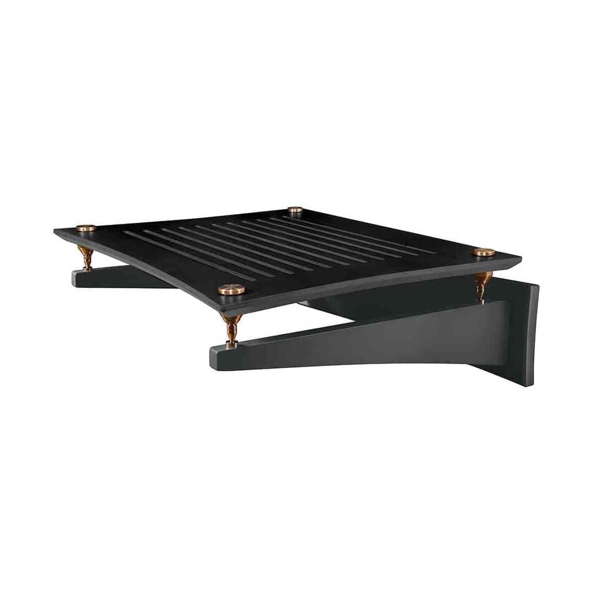 Quadraspire SVT Wall Bracket, Black Bamboo, three-quarter view with shelf and spikes not included