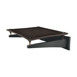 Quadraspire SVT Wall Shelf, Dark Bamboo, three-quarter view of shelf on wall arms