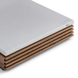 Ruark Audio R-CD100 USB CD Player close-up of brushed aluminum top with embossed ruark logo
