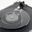 Rega Planar 6 Dual Layer Glass Platter, Smoked, fitted to a Matt Polaris Grey Planar 6, top platter view
