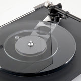 Rega Planar 6 Dual Layer Glass Platter, Smoked, fitted to a Matt Polaris Grey Planar 6, top platter view
