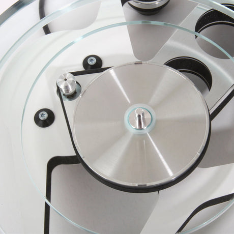 Rega Planar 8 Triple Layer Glass Platter, Clear, glass layers and sub-platter close-up
