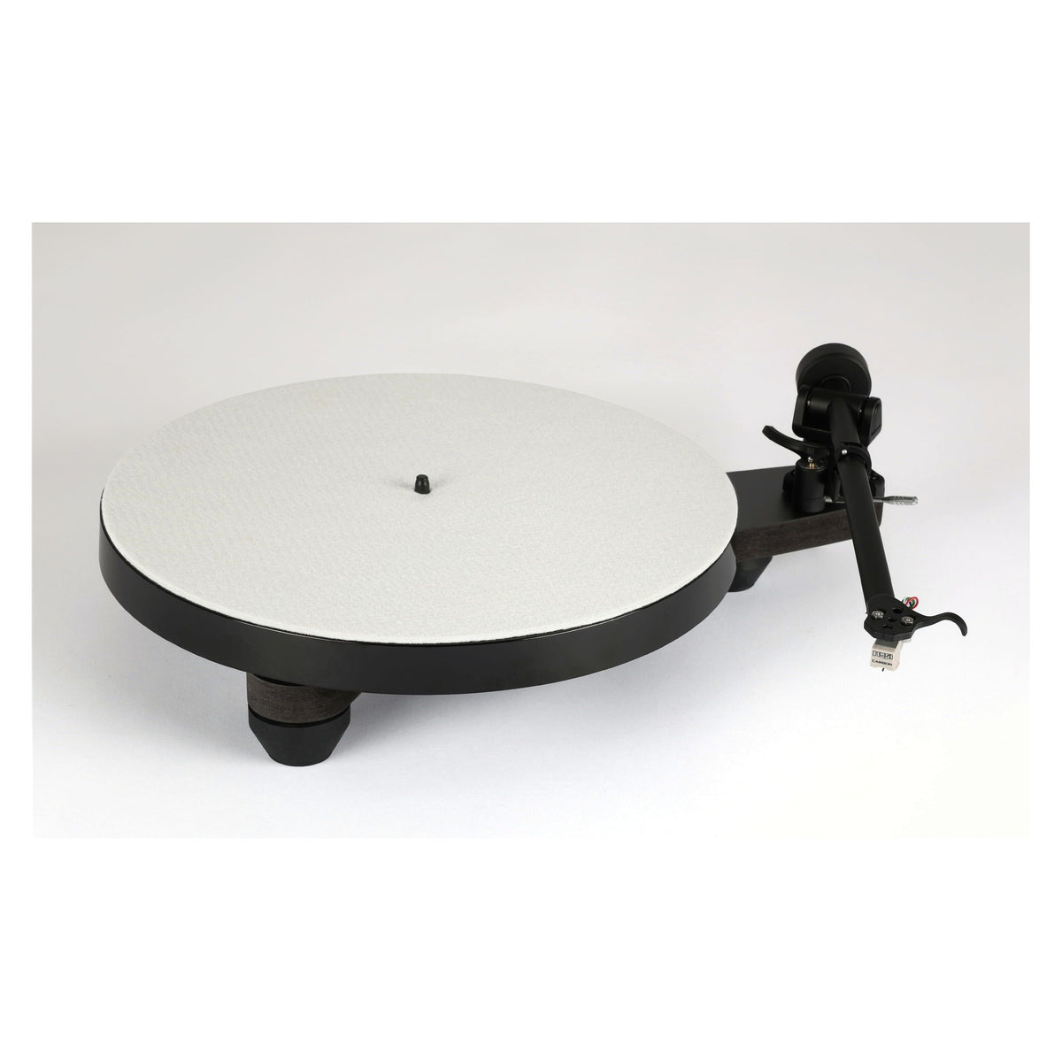 Rega Replay Turntable, black, white platter mat with dustcover removed