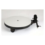 Rega Replay Turntable, black, white platter mat with dustcover removed