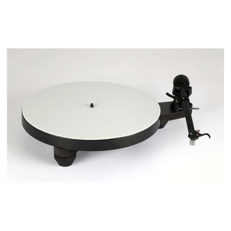 Rega Replay Turntable, black, white platter mat with dustcover removed